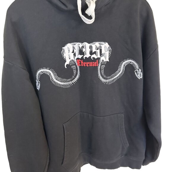 Forever 21 Men’s Black Graphic Hoodie Snake Design Large Bliss Eternal Pullover - Picture 1 of 11